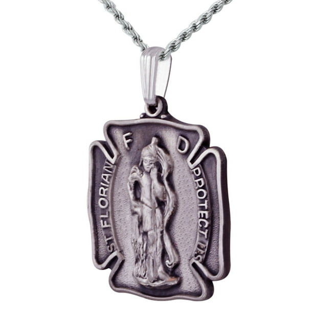Sterling Silver Antiqued Saint Florian Medal Charm on an Adjustable Chain Necklace Sterling Silver Antiqued Saint Florian Medal Charm on an Adjustable Chain Necklace
